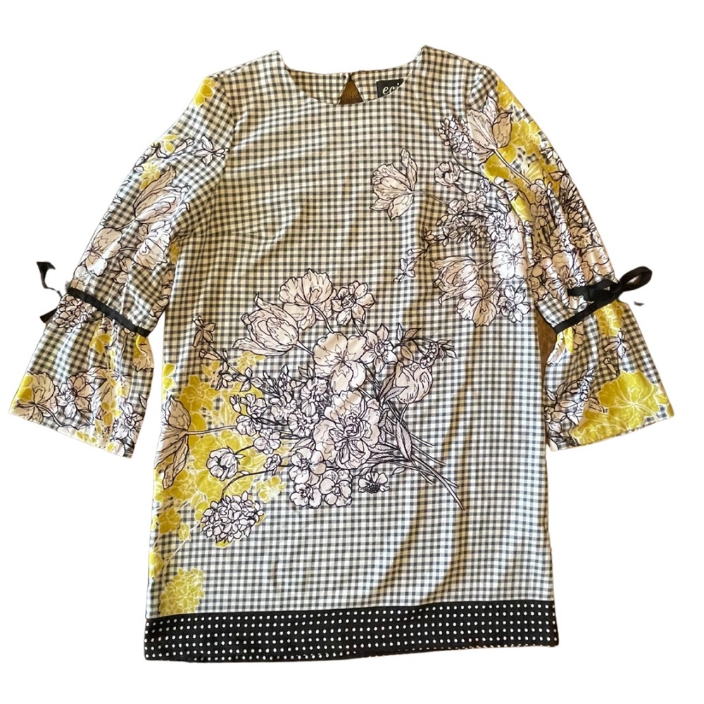 ECI Floral Shift Dress with Bell 3/4 Sleeves